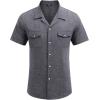 COOFANDY Men’s Linen Short Sleeve Button Down Shirt Casual Cuban Collar Summer Beach Shirts Vacation Essentials(Navy Blue)
