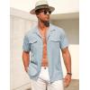 COOFANDY Men’s Linen Short Sleeve Button Down Shirt Casual Cuban Collar Summer Beach Shirts Vacation Essentials(Pale Blue)