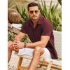 COOFANDY Men’s Linen Short Sleeve Button Down Shirt Casual Cuban Collar Summer Beach Shirts Vacation Essentials(Wine Red)