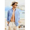 COOFANDY Men’s Long Sleeve Cotton Linen Shirt Beach Button Down Shirts Casual Button Up Shirt Summer Yoga Tops with Pocket(Sky Blue)