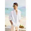 COOFANDY Men’s Long Sleeve Cotton Linen Shirt Beach Button Down Shirts Casual Button Up Shirt Summer Yoga Tops with Pocket(White)