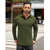 COOFANDY Men’s Long Sleeve Polo Shirt Casual Dress Button Polo T Shirt with Pocket Basic Lightweight Collared Golf Shirt(Army Green)