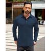 COOFANDY Men’s Long Sleeve Polo Shirt Casual Dress Button Polo T Shirt with Pocket Basic Lightweight Collared Golf Shirt(Deep Blue)