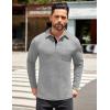 COOFANDY Men’s Long Sleeve Polo Shirt Casual Dress Button Polo T Shirt with Pocket Basic Lightweight Collared Golf Shirt(Grey)
