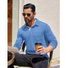 COOFANDY Men’s Long Sleeve Polo Shirt Casual Dress Button Polo T Shirt with Pocket Basic Lightweight Collared Golf Shirt(Light Blue)