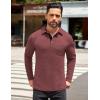 COOFANDY Men’s Long Sleeve Polo Shirt Casual Dress Button Polo T Shirt with Pocket Basic Lightweight Collared Golf Shirt(Wine Red)