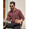 COOFANDY Men’s Long Sleeve Polo Shirt Casual Dress Button Polo T Shirt with Pocket Basic Lightweight Collared Golf Shirt(Wine Red)