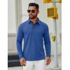 COOFANDY Mens Long Sleeve Polo Shirts Button Casual Tee Collared Work Pullover Shirts(Blue)