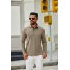 COOFANDY Mens Long Sleeve Polo Shirts Button Casual Tee Collared Work Pullover Shirts(Khaki)