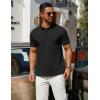COOFANDY Men’s Polo Shirts 100% Cotton Heavyweight Short Sleeve Button Golf Shirts Classic Pullover Ribbed Collar and Cuffs(Black)