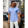 COOFANDY Men’s Polo Shirts 100% Cotton Heavyweight Short Sleeve Button Golf Shirts Classic Pullover Ribbed Collar and Cuffs(Clear Blue)