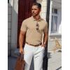 COOFANDY Men’s Polo Shirts 100% Cotton Heavyweight Short Sleeve Button Golf Shirts Classic Pullover Ribbed Collar and Cuffs(Khaki)