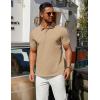 COOFANDY Men’s Polo Shirts 100% Cotton Heavyweight Short Sleeve Button Golf Shirts Classic Pullover Ribbed Collar and Cuffs(Khaki)