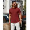 COOFANDY Men’s Polo Shirts 100% Cotton Heavyweight Short Sleeve Button Golf Shirts Classic Pullover Ribbed Collar and Cuffs(Wine Red)