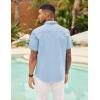 COOFANDY Mens Short Sleeve Button Down Shirts Casual Dress Shirts for Men Summer Untucked Shirts with Pocket(Light Blue)