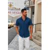 COOFANDY Mens Short Sleeve Button Down Shirts Casual Dress Shirts for Men Summer Untucked Shirts with Pocket(Navy Blue)