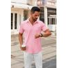 COOFANDY Mens Short Sleeve Button Down Shirts Casual Dress Shirts for Men Summer Untucked Shirts with Pocket(Pink)