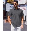 COOFANDY Mens Short Sleeve Button Down Shirts Casual Summer Beach Shirt Wedding Dress Shirts with Pocket(Dark Grey)