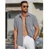 COOFANDY Mens Short Sleeve Button Down Shirts Casual Summer Beach Shirt Wedding Dress Shirts with Pocket(Light Grey)