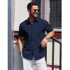 COOFANDY Mens Short Sleeve Button Down Shirts Casual Summer Beach Shirt Wedding Dress Shirts with Pocket(Navy Blue)