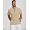 COOFANDY Men’s Short Sleeve Henley Shirts Stretch Ribbed T-Shirts Casual Button Basic Tops Khaki