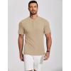 COOFANDY Men’s Short Sleeve Henley Shirts Stretch Ribbed T-Shirts Casual Button Basic Tops Khaki