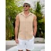 COOFANDY Men’s Sleeveless Beach Shirts Summer Button Up Tank Tops Casual Textured Tank Shirt(Khaki)