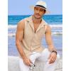 COOFANDY Men’s Sleeveless Beach Shirts Summer Button Up Tank Tops Casual Textured Tank Shirt(Khaki)