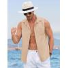 COOFANDY Men’s Sleeveless Beach Shirts Summer Button Up Tank Tops Casual Textured Tank Shirt(Khaki)