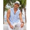 COOFANDY Men’s Sleeveless Beach Shirts Summer Button Up Tank Tops Casual Textured Tank Shirt(Light Blue)
