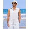 COOFANDY Men’s Sleeveless Beach Shirts Summer Button Up Tank Tops Casual Textured Tank Shirt(White)