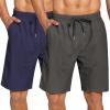 COOFANDY Men’s Summer Beach Shorts Lightweight Elastic Waist Drawstring Casual Shorts with Pocket(Dgrey/Navy)