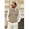 COOFANDY Men’s Sweater Vest V Neck Slim Fit Cable Knitted Sleeveless Pullover Sweater(Khaki and Black Stripe)