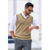 COOFANDY Men’s Sweater Vest V Neck Slim Fit Cable Knitted Sleeveless Pullover Sweater(Khaki and Black Stripe)
