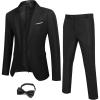 COOFANDY Men 3 Piece Suit Slim Fit Tuxedo One Button Prom Suits Blazer Jacket Vest Pants with Tie(Black)