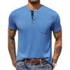 COOFANDY Men Casual Shirt Short Sleeve Summer Basic T Shirt Pocket Soild Tee Top(Blue)