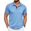 COOFANDY Men Short Sleeve Polo Shirt Casual Summer Collar Shirts Dress Button Polo T Shirt Classic Golf Shirts(Blue)