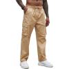 COOFANDY Men’s Casual Cargo Pants Cotton Drawstring Athletic Jogger Sweatpants(Light Brown)