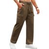 COOFANDY Mens Casual Cargo Pants Relaxed Fit Outdoor Hiking Pants Cotton Drawstring Sweatpants with Pockets(Brown)