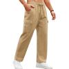 COOFANDY Mens Casual Cargo Pants Relaxed Fit Outdoor Hiking Pants Cotton Drawstring Sweatpants with Pockets(Khaki)