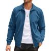 COOFANDY Men’s Casual Corduroy Jacket Lightweight Zip Up Vintage Jacket Collared Bomber Jacket(Lake Blue)