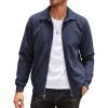 COOFANDY Men’s Casual Corduroy Jacket Lightweight Zip Up Vintage Jacket Collared Bomber Jacket(Navy Blue)