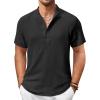 COOFANDY Men’s Casual Henley Shirt Short Sleeve Summer Shirts Linen Band Collar Summer Beach Hippie T-Shirts(Black)