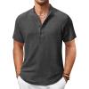COOFANDY Men’s Casual Henley Shirt Short Sleeve Summer Shirts Linen Band Collar Summer Beach Hippie T-Shirts(Dark Grey)