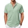 COOFANDY Men’s Casual Henley Shirt Short Sleeve Summer Shirts Linen Band Collar Summer Beach Hippie T-Shirts(Light Green)