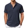 COOFANDY Men’s Casual Henley Shirt Short Sleeve Summer Shirts Linen Band Collar Summer Beach Hippie T-Shirts(Navy Blue)