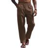 COOFANDY Men’s Casual Linen Pants Elastic Waist Drawstring Yoga Beach Pants Lightweight Loose Fit Trousers with Pockets(Brown)