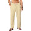 COOFANDY Men’s Casual Linen Pants Elastic Waist Drawstring Yoga Beach Pants Lightweight Loose Fit Trousers with Pockets(Khaki ( White Stripe ))