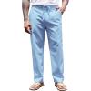 COOFANDY Men’s Casual Linen Pants Elastic Waist Drawstring Yoga Beach Pants Lightweight Loose Fit Trousers with Pockets(Light Blue)