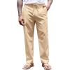 COOFANDY Men’s Casual Linen Pants Elastic Waist Drawstring Yoga Beach Pants Lightweight Loose Fit Trousers with Pockets(Light Khaki)